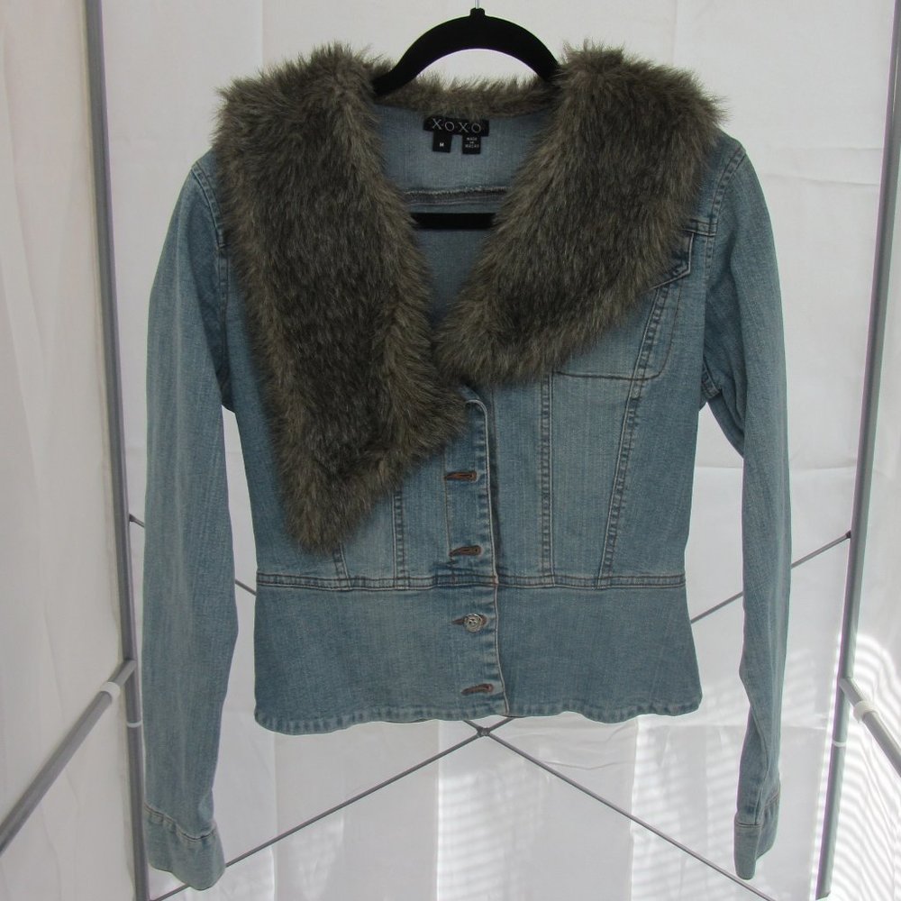 XOXO Faux Fur Collar Denim Jacket Womens M